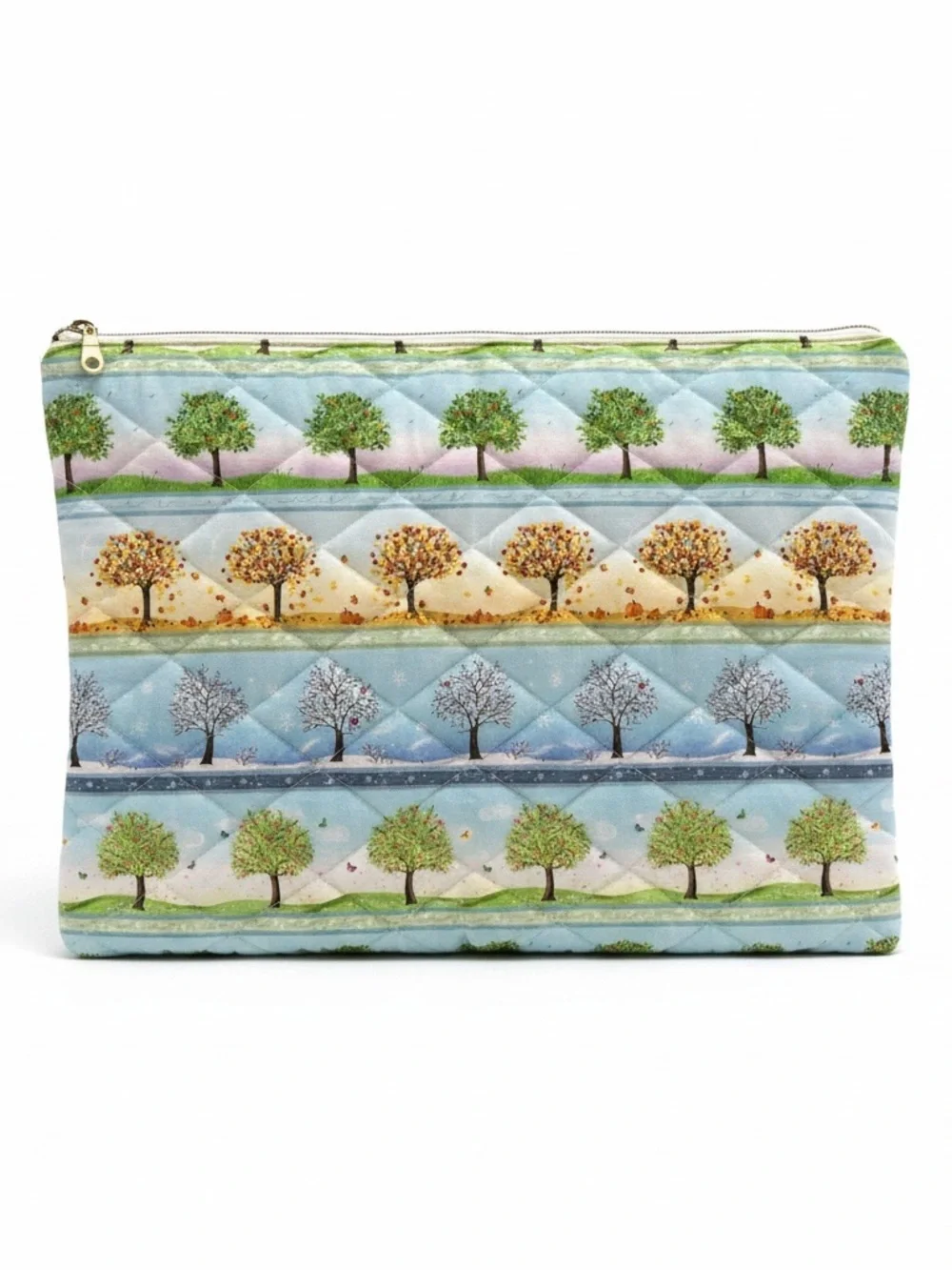 Hand Crafted Quilted Tree Stripe Laptop Pouch - Blue Green